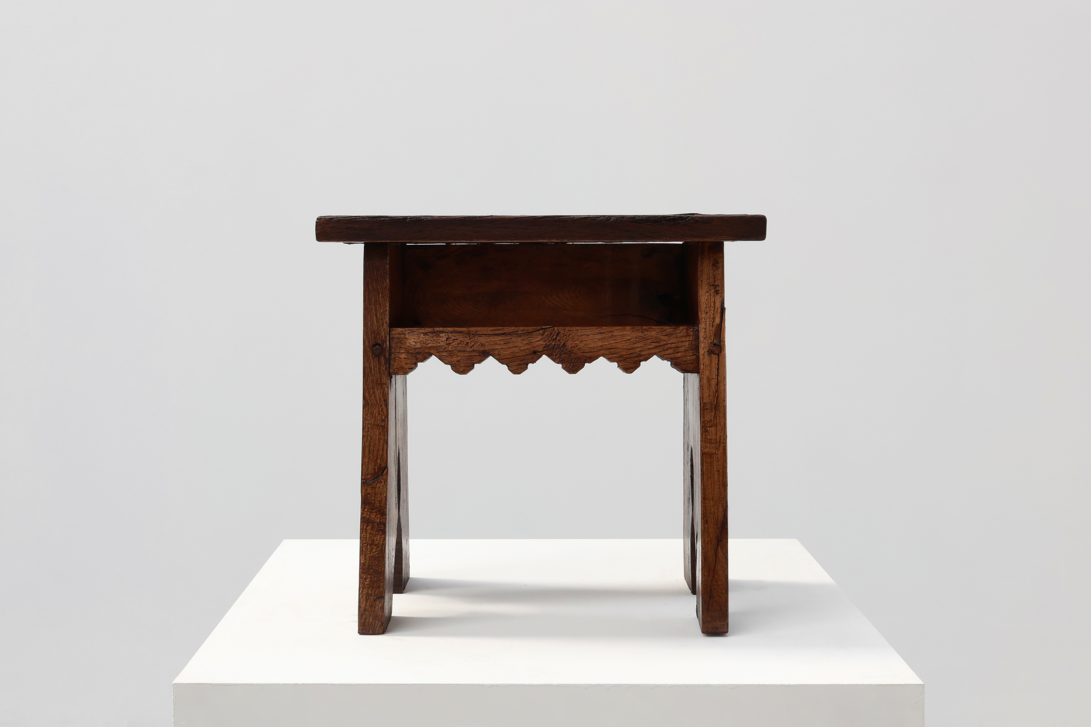 Neo Gothic solid oak rectangular carved stool, France ca. 1900thumbnail